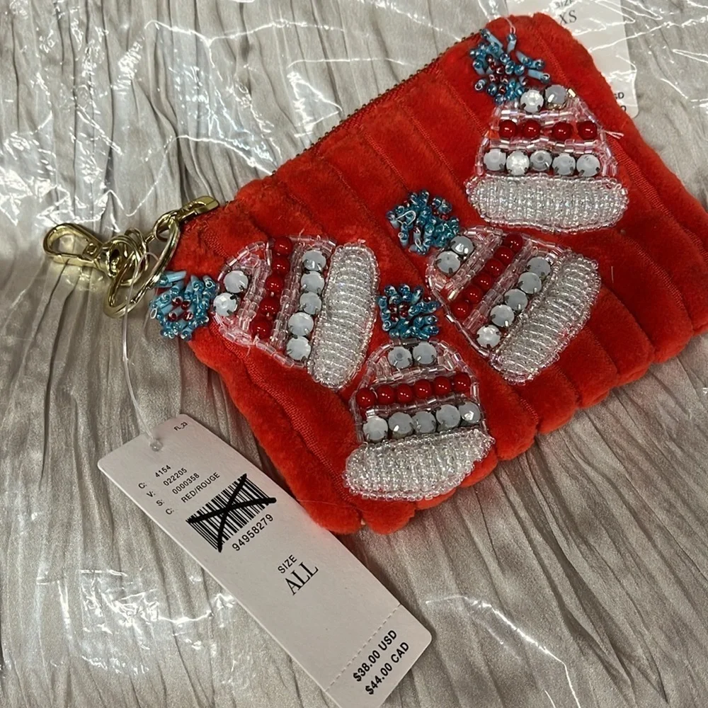 Anthropologie Beaded Holiday icon Red Beaded Coin Purse